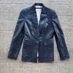 Vintage 90s Richard Tyler Collection Women's Leather Jacket Dark Navy Blue USA M